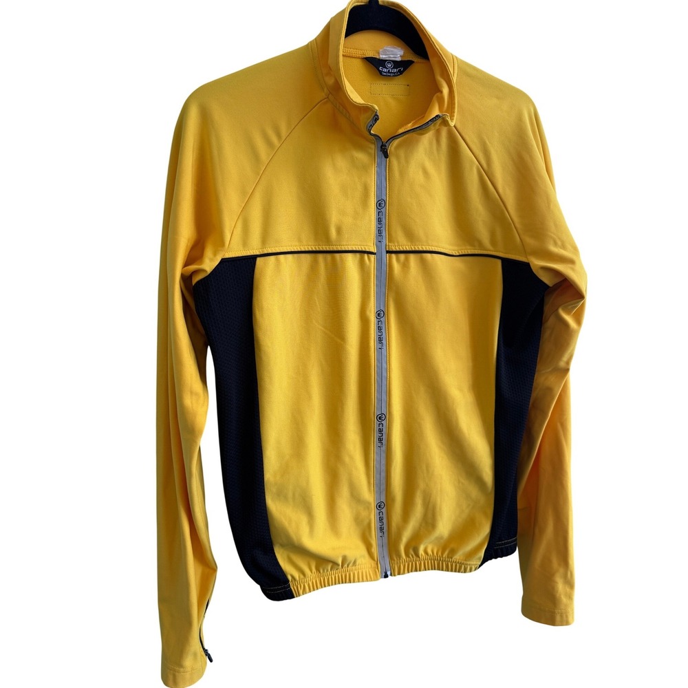 Canari Mens Long Sleeve Cycling Jersey Yellow Black Full Zip Reflective Trim